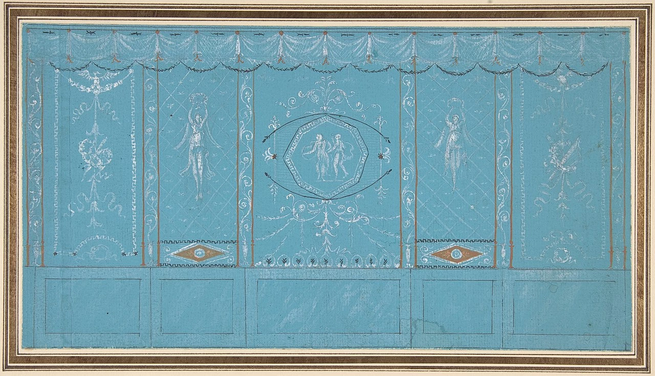 Progetto per una parete decorata con grottesche su sfondo blu - Metropolitan Museum of Art, New York